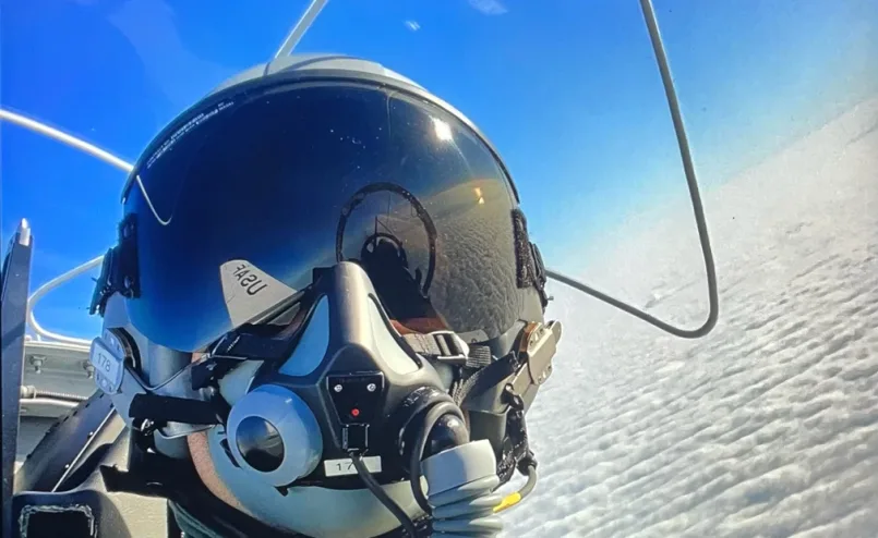 Arshan at altitude in a fighter jet cockpit
